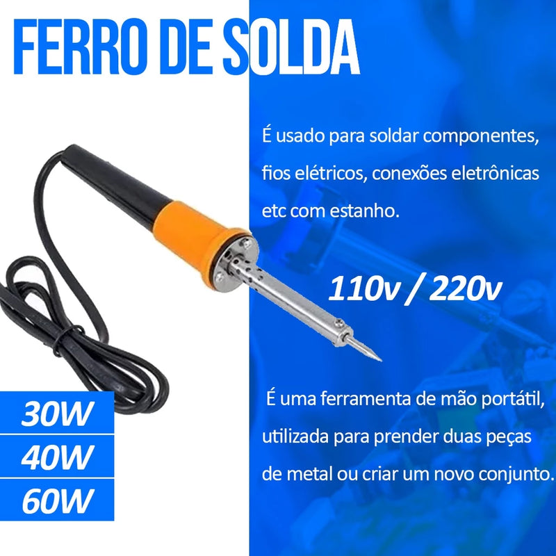 Kit Ferro De Solda 110v ou 220v com Estanho Suporte e Multimetro